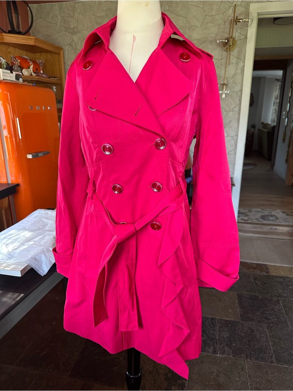 Guess Vibrant Hot Pink Double-Breasted Trench Coat
